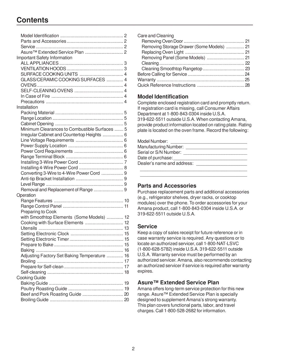 Amana ART6114*, ART6113* owner manual Contents 