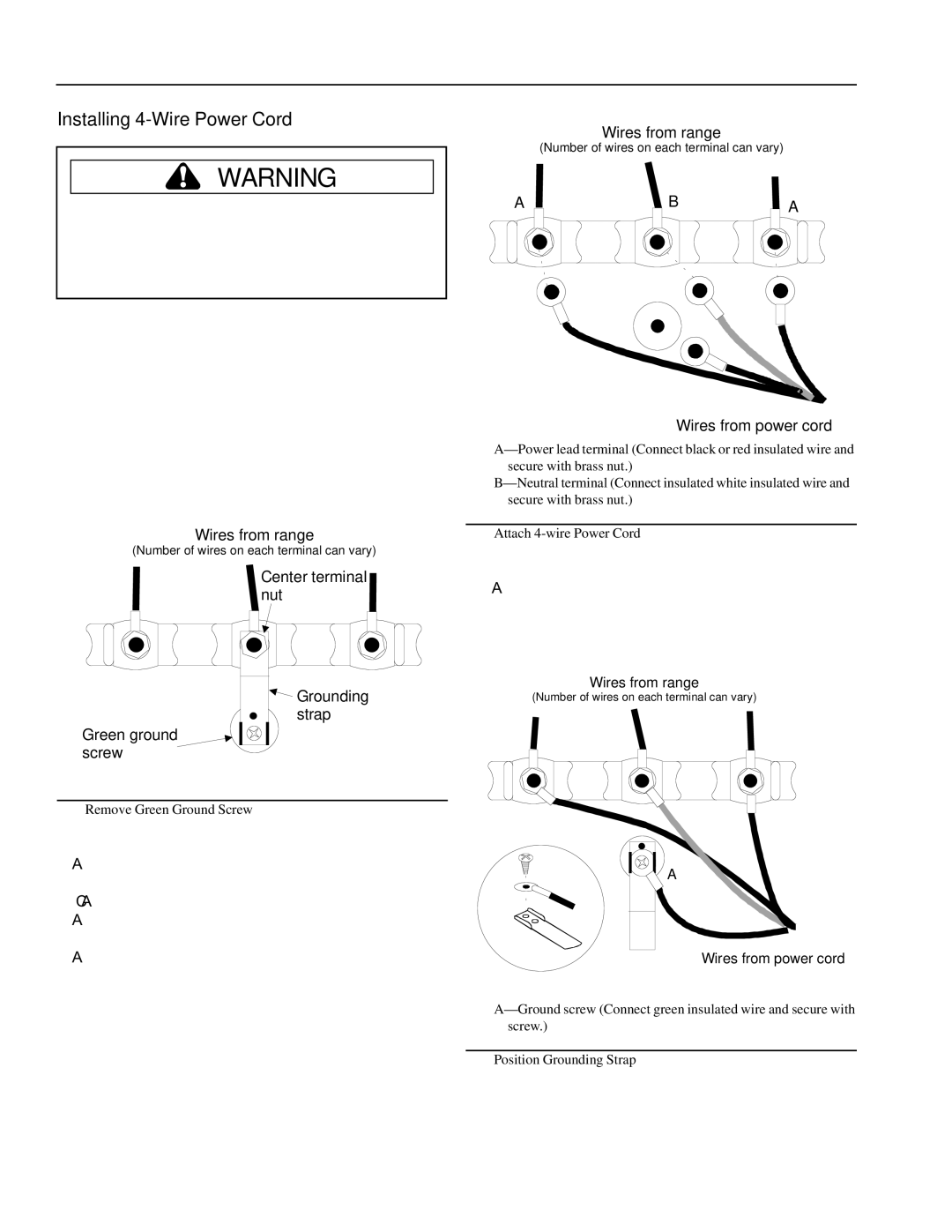 Amana ARTC7511 owner manual Installing 4-Wire Power Cord 