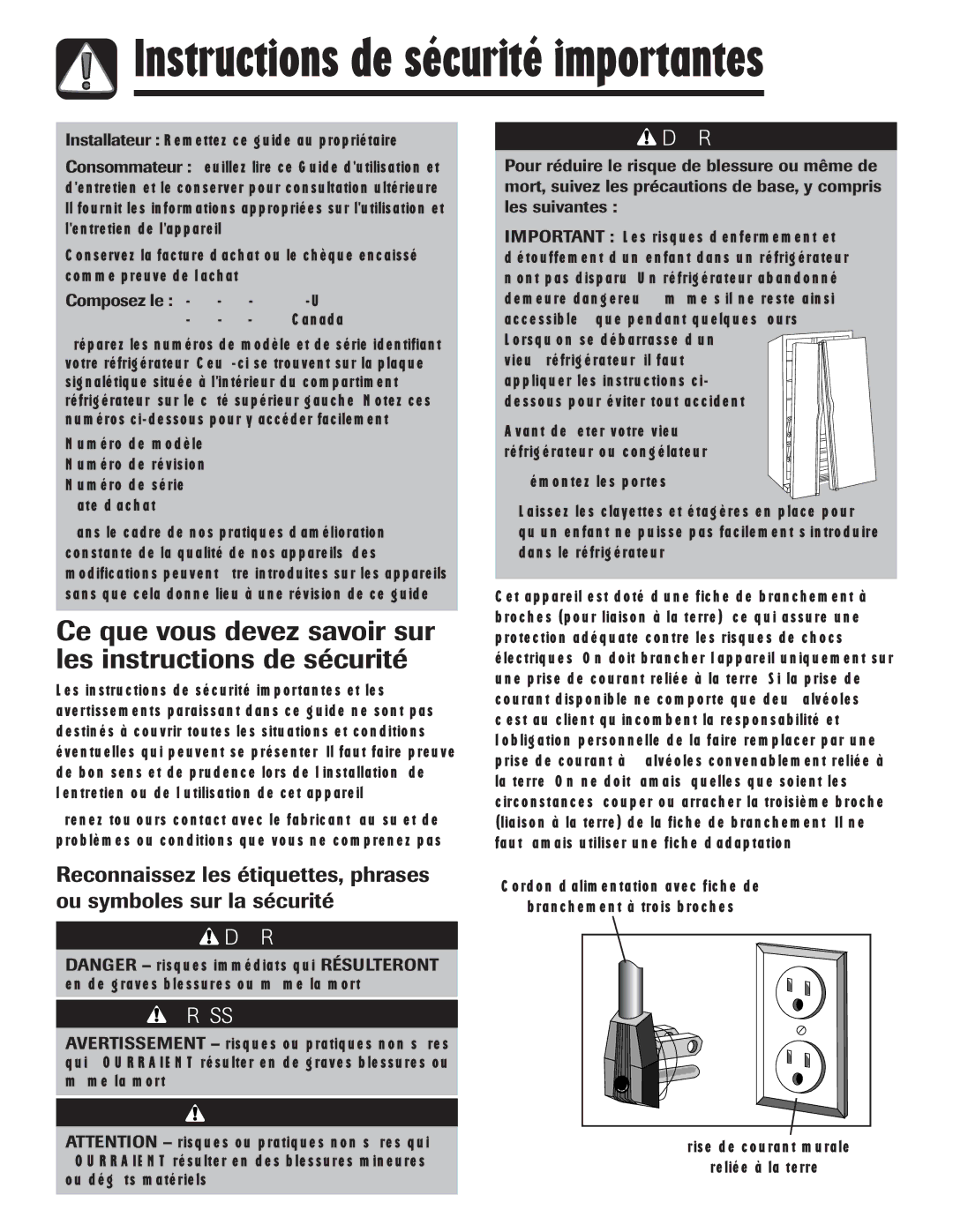 Amana ASD2328HEB Instructions de sécurité importantes, Ce que vous devez savoir sur les instructions de sécurité 