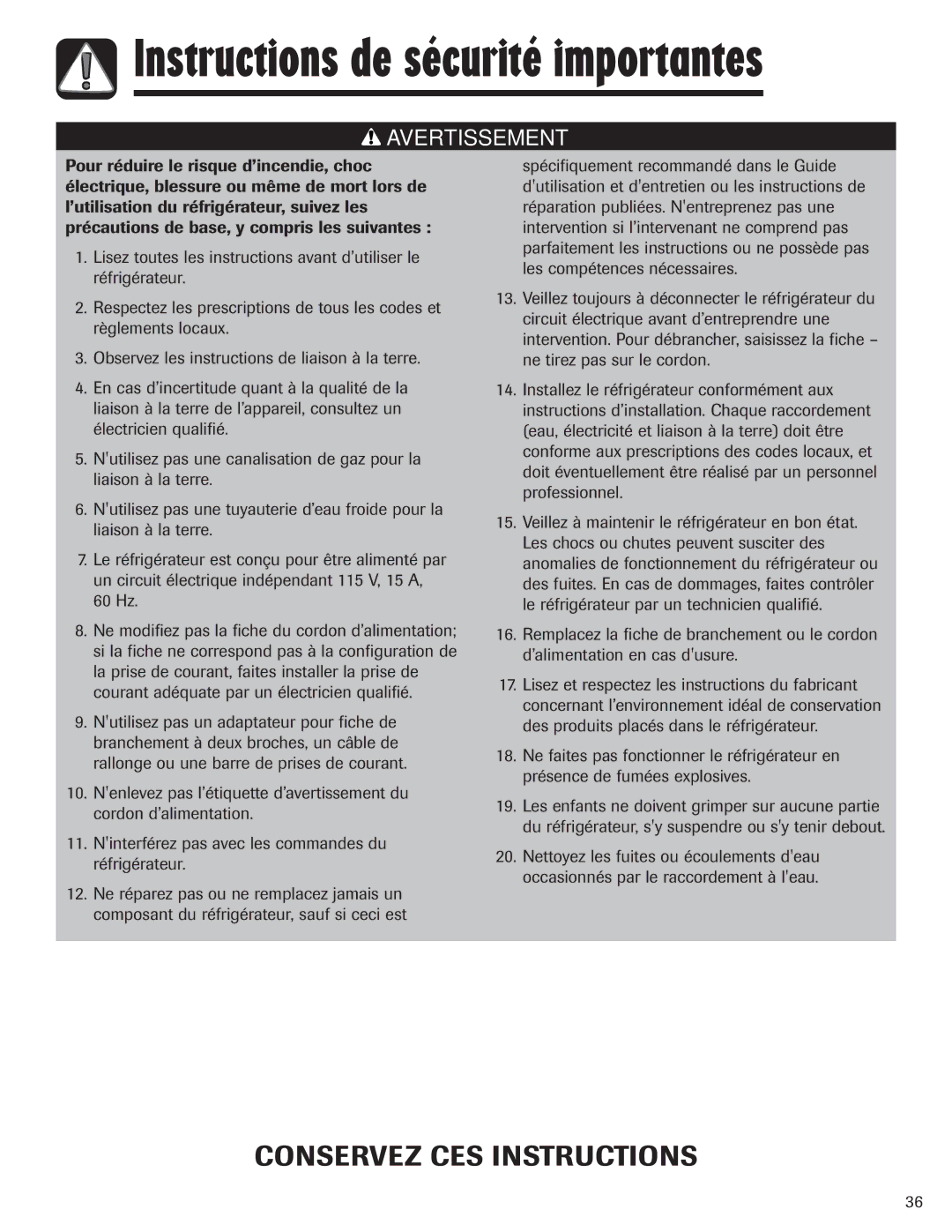 Amana ASD2328HES, ASD2328HEB, ASD2328HEQ, ASD2328HEW important safety instructions Conservez CES Instructions 