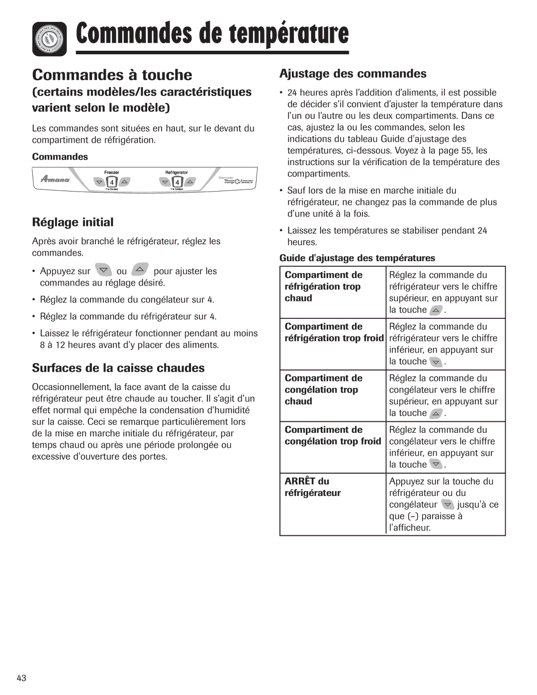 Amana ASD2328HEB, ASD2328HES, ASD2328HEQ, ASD2328HEW important safety instructions Commandes à touche 