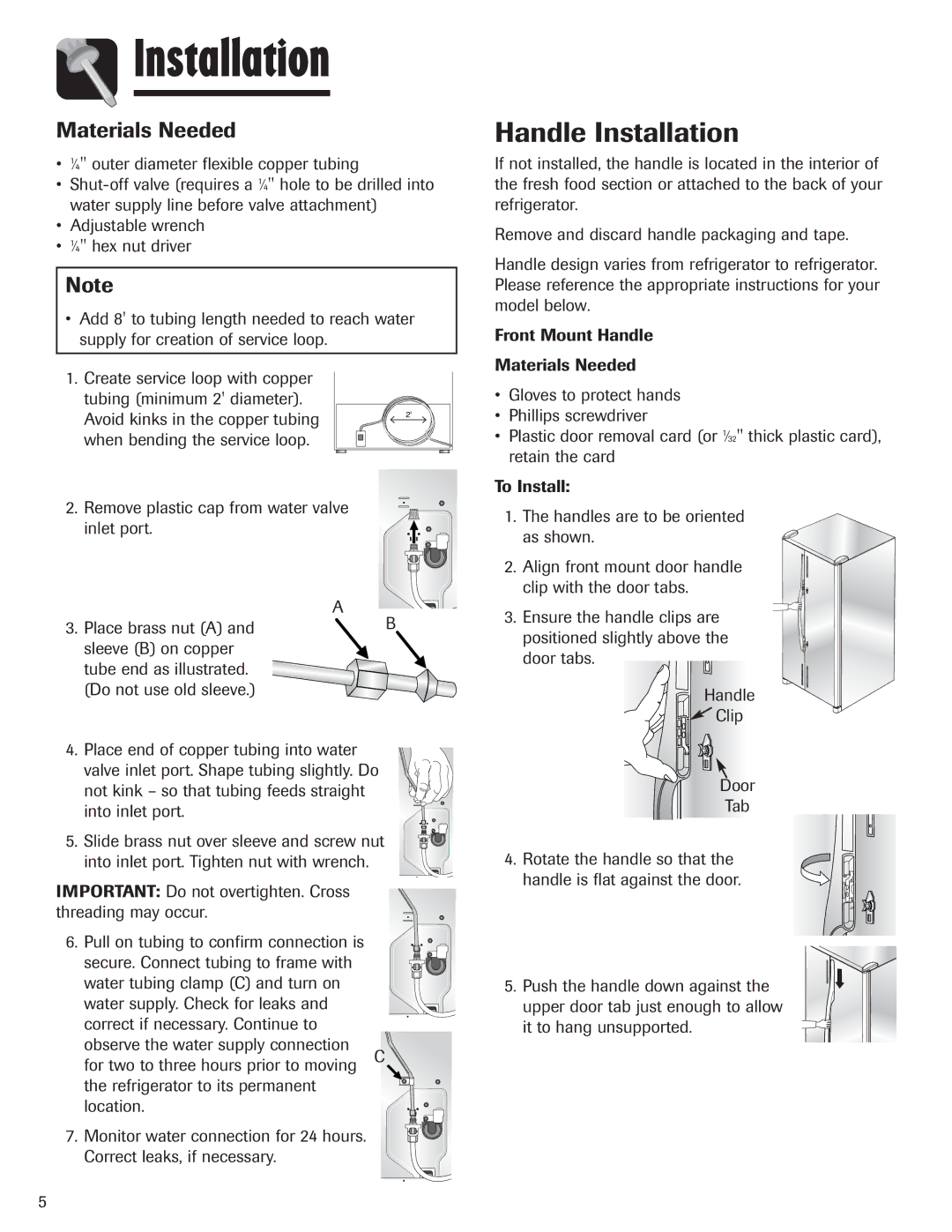 Amana ASD2328HEQ, ASD2328HEB, ASD2328HES, ASD2328HEW important safety instructions Handle Installation, Materials Needed 