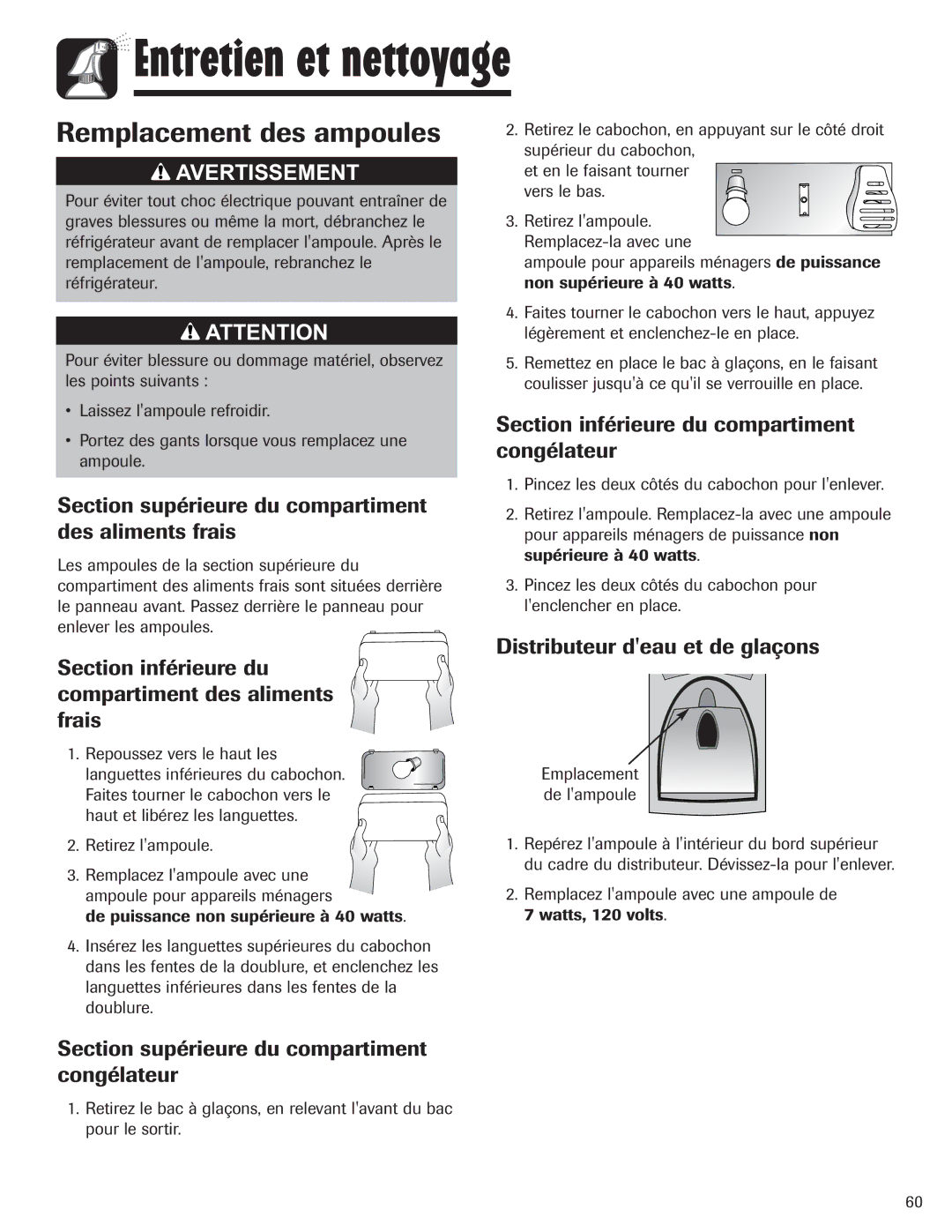 Amana ASD2328HES, ASD2328HEB, ASD2328HEQ, ASD2328HEW important safety instructions Remplacement des ampoules 