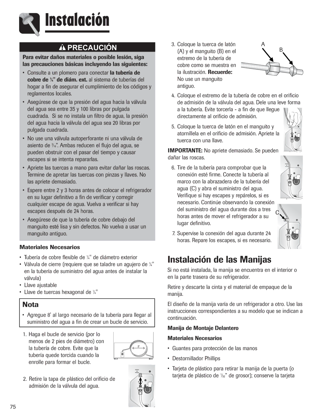 Amana ASD2328HEB, ASD2328HES, ASD2328HEQ, ASD2328HEW important safety instructions Instalación de las Manijas 