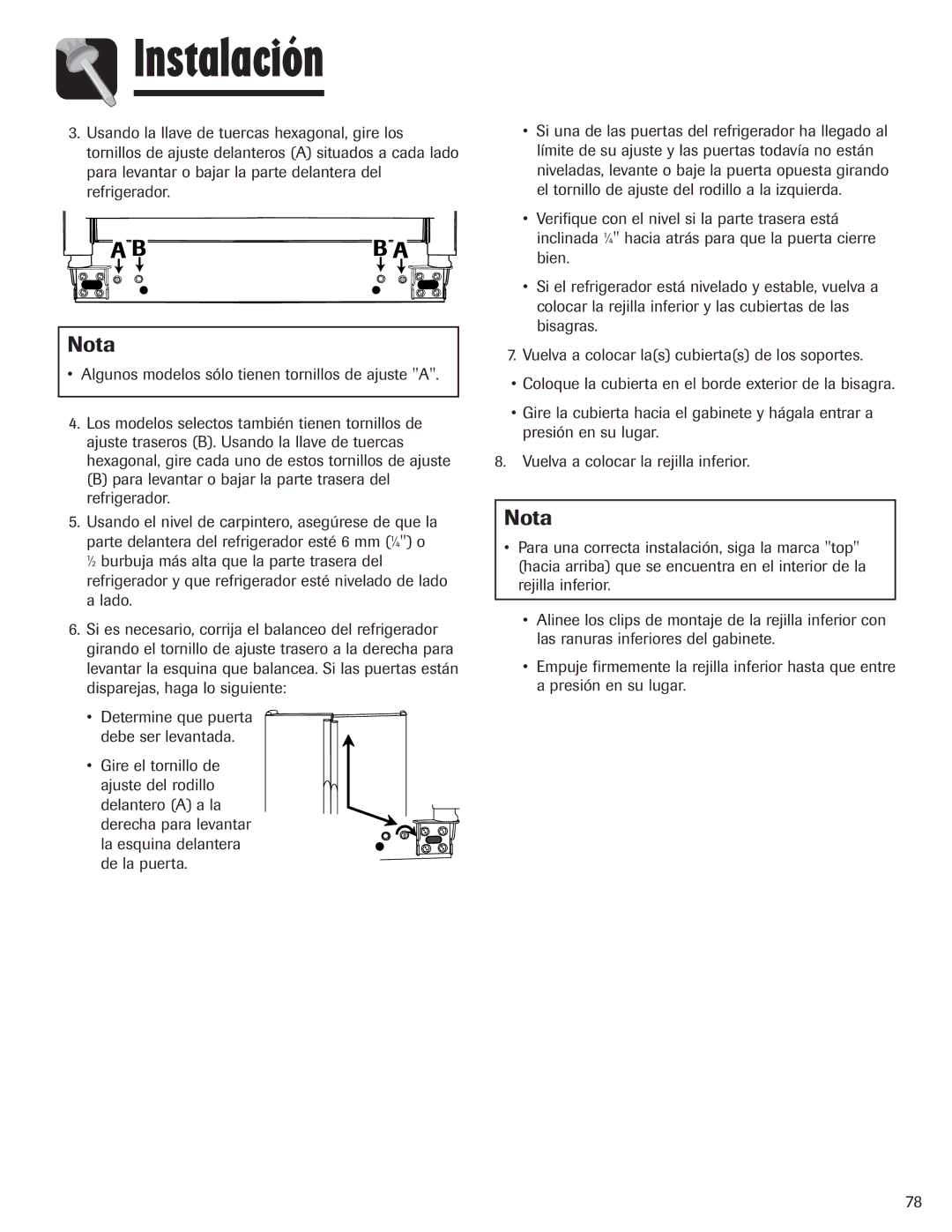 Amana ASD2328HEW, ASD2328HEB, ASD2328HES, ASD2328HEQ Algunos modelos sólo tienen tornillos de ajuste a 