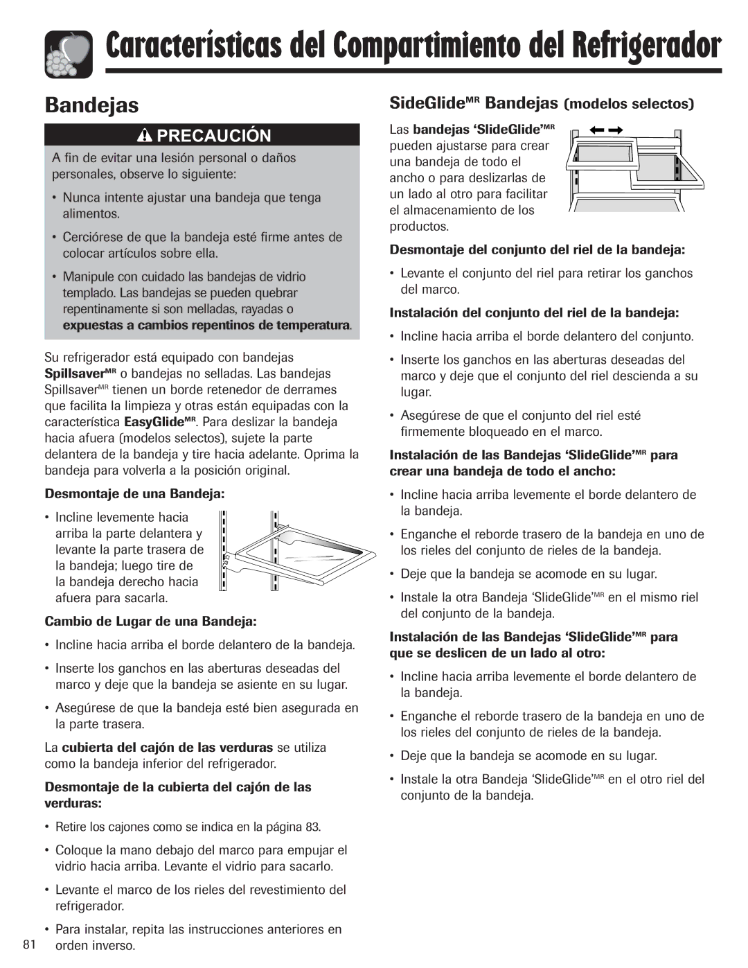 Amana ASD2328HEQ, ASD2328HEB, ASD2328HES, ASD2328HEW important safety instructions SideGlideMR Bandejas modelos selectos 