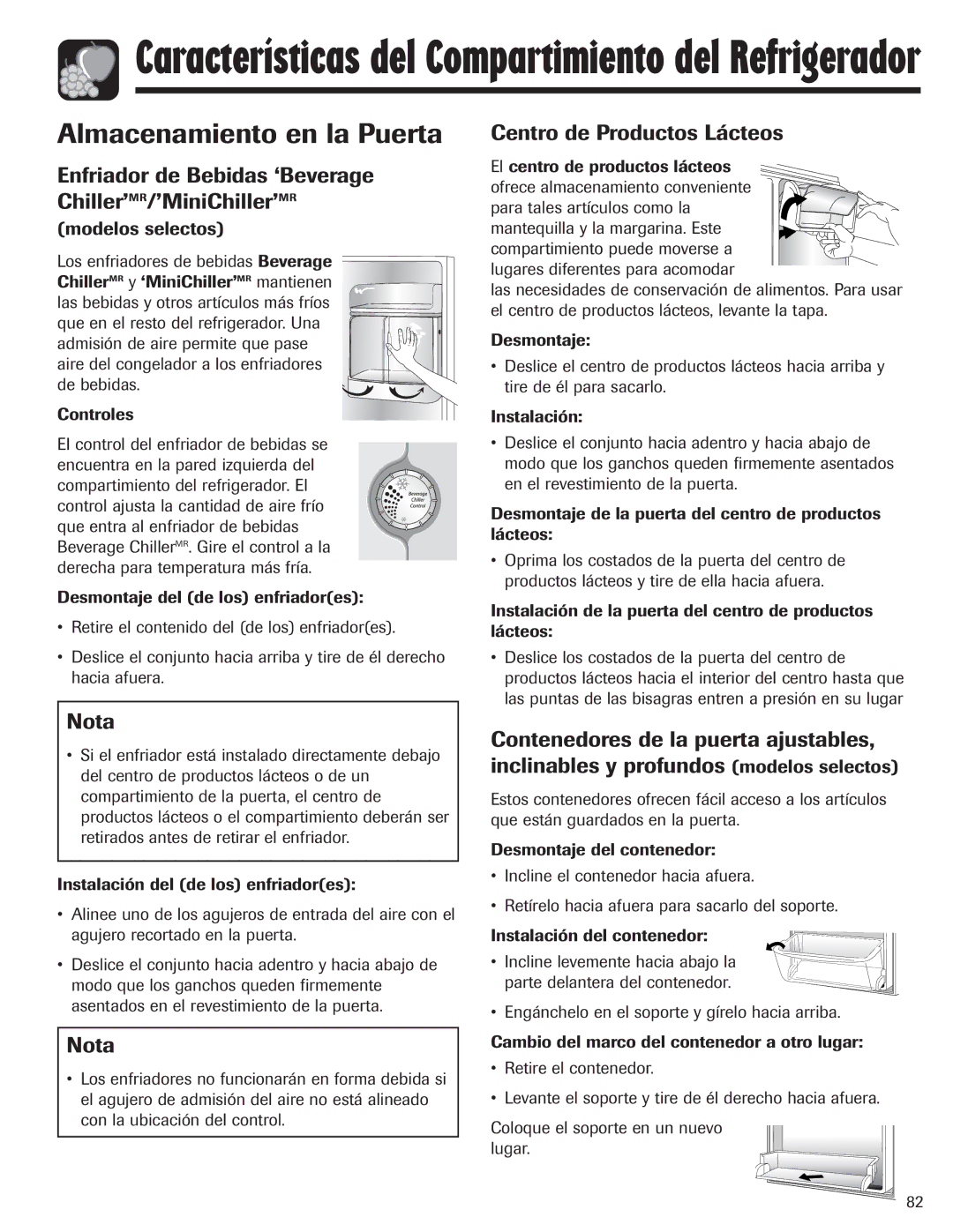 Amana ASD2328HEW, ASD2328HEB Almacenamiento en la Puerta, Enfriador de Bebidas ‘Beverage Chiller’MR/’MiniChiller’MR 