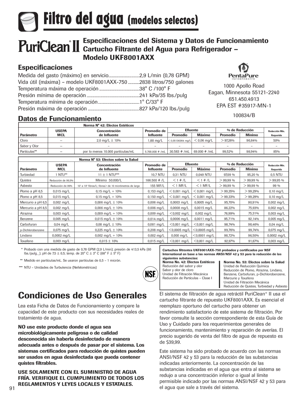 Amana ASD2328HEB, ASD2328HES, ASD2328HEQ, ASD2328HEW Condiciones de Uso Generales, Datos de Funcionamiento 