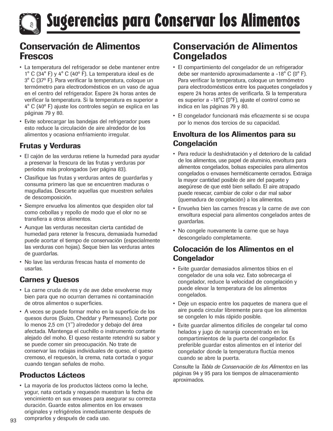 Amana ASD2328HEQ, ASD2328HEB, ASD2328HES, ASD2328HEW Conservación de Alimentos Frescos, Conservación de Alimentos Congelados 