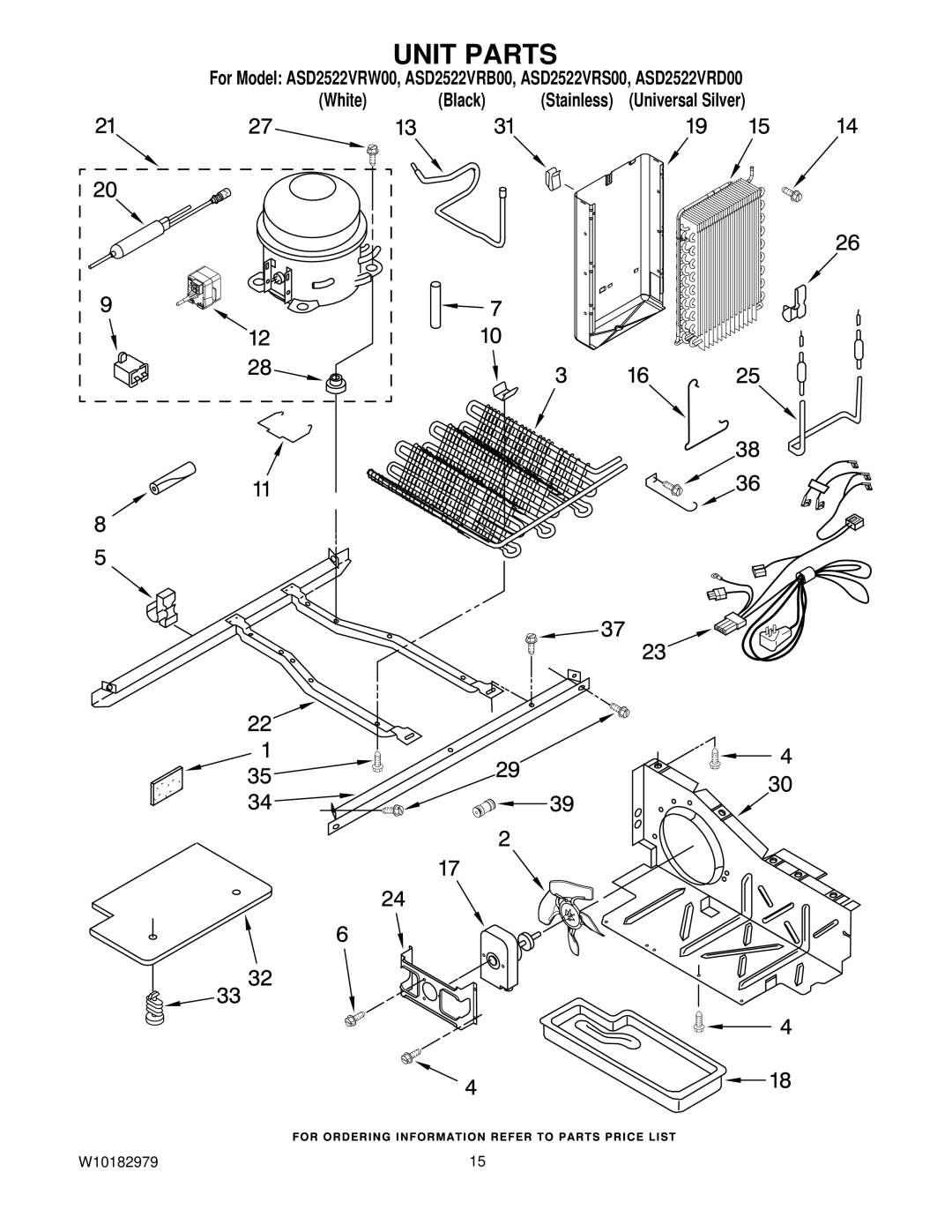 Amana ASD2522VRS00, ASD2522VRB00, ASD2522VRD00, ASD2522VRW00 manual Unit Parts 