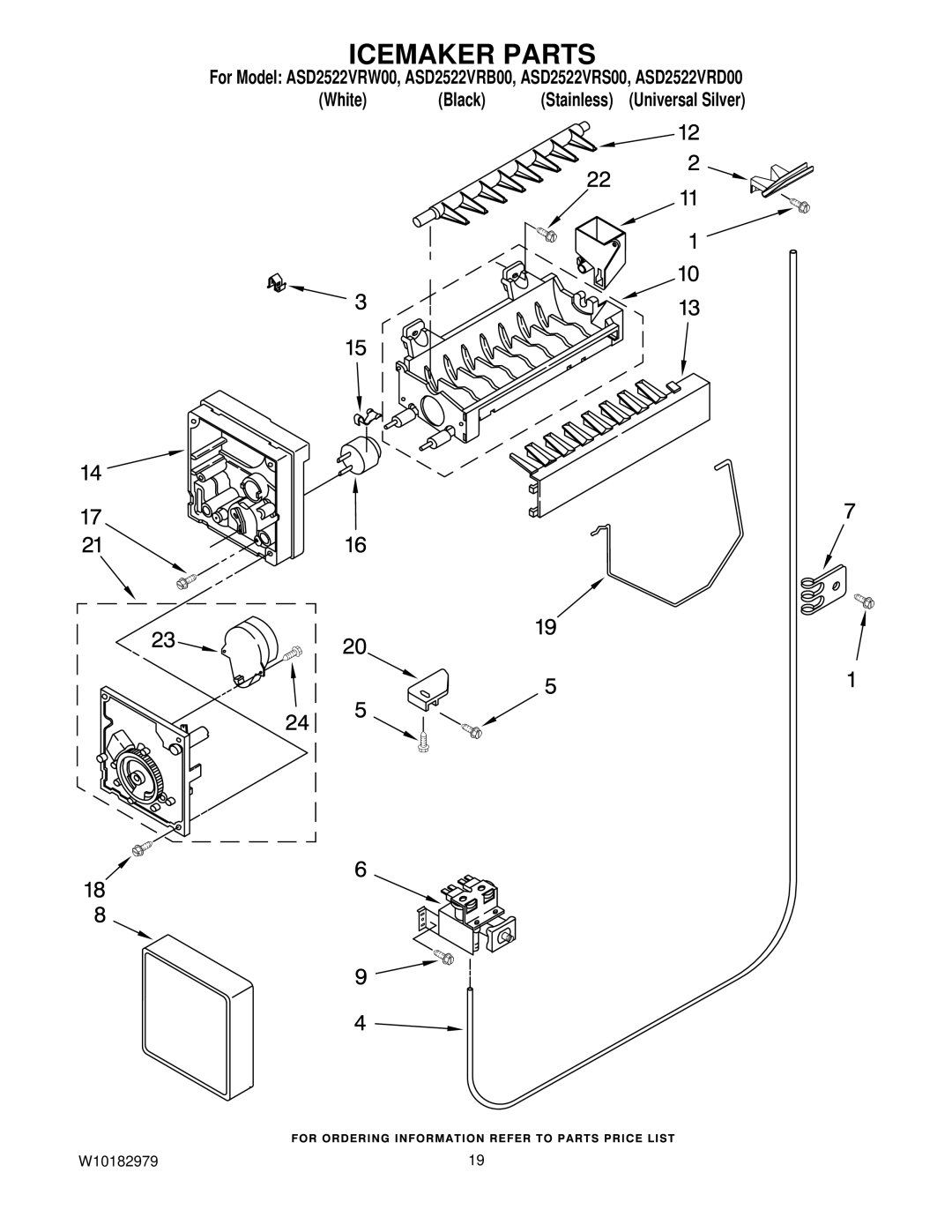 Amana ASD2522VRS00, ASD2522VRB00, ASD2522VRD00, ASD2522VRW00 manual Icemaker Parts 