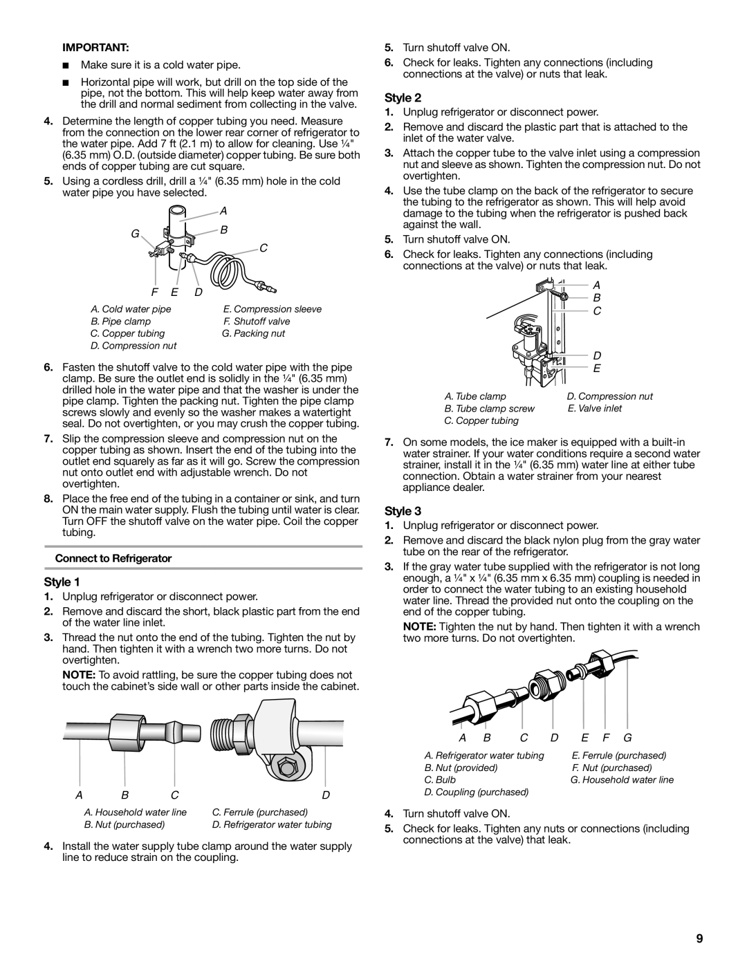 Amana ASD2275BRB, ASD2575BRW, ASD2275BRS, ASD2575BRS, ASD2575BRB Make sure it is a cold water pipe, Connect to Refrigerator 