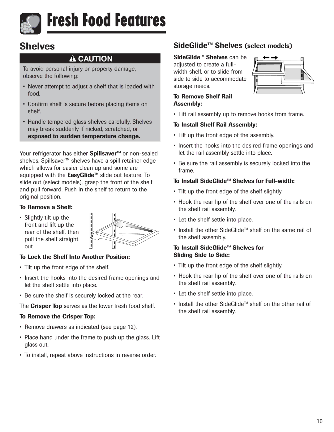 Amana ASD2624HEQ important safety instructions SideGlide Shelves select models 