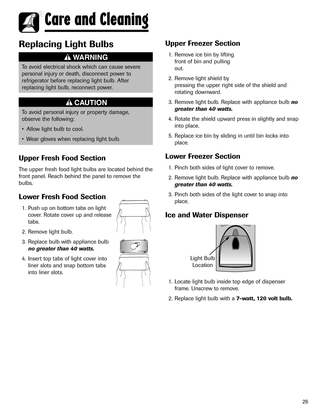 Amana ASD2624HEQ important safety instructions Replacing Light Bulbs 