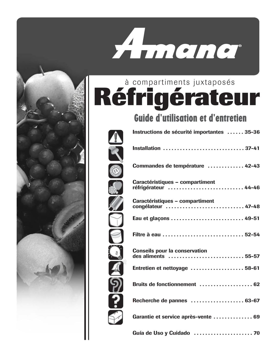 Amana ASD2624HEQ important safety instructions Réfrigérateur, Compartiments juxtaposés 