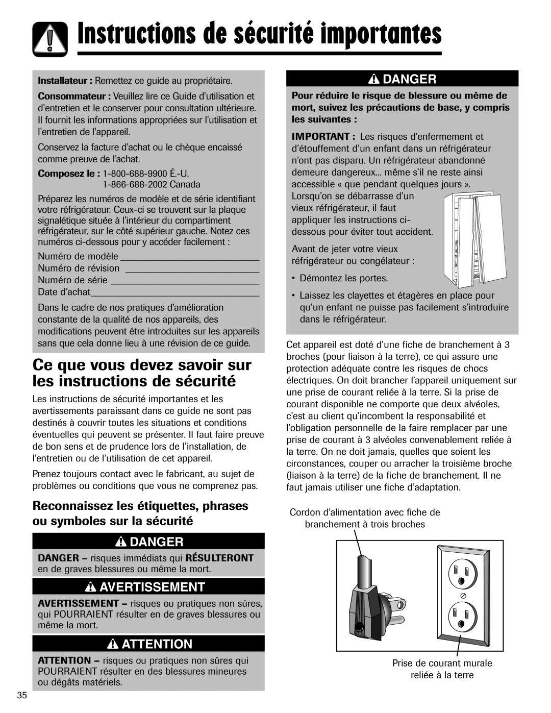 Amana ASD2624HEQ Instructions de sécurité importantes, Ce que vous devez savoir sur les instructions de sécurité 