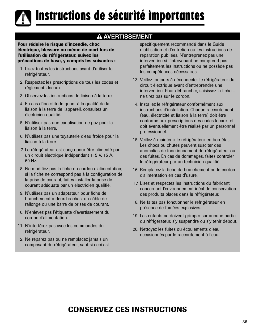 Amana ASD2624HEQ important safety instructions Conservez CES Instructions 