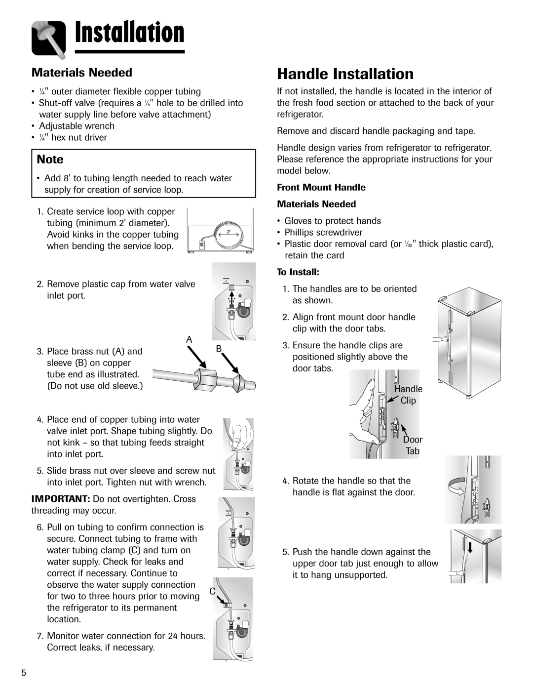 Amana ASD2624HEQ important safety instructions Handle Installation, Front Mount Handle Materials Needed, To Install 