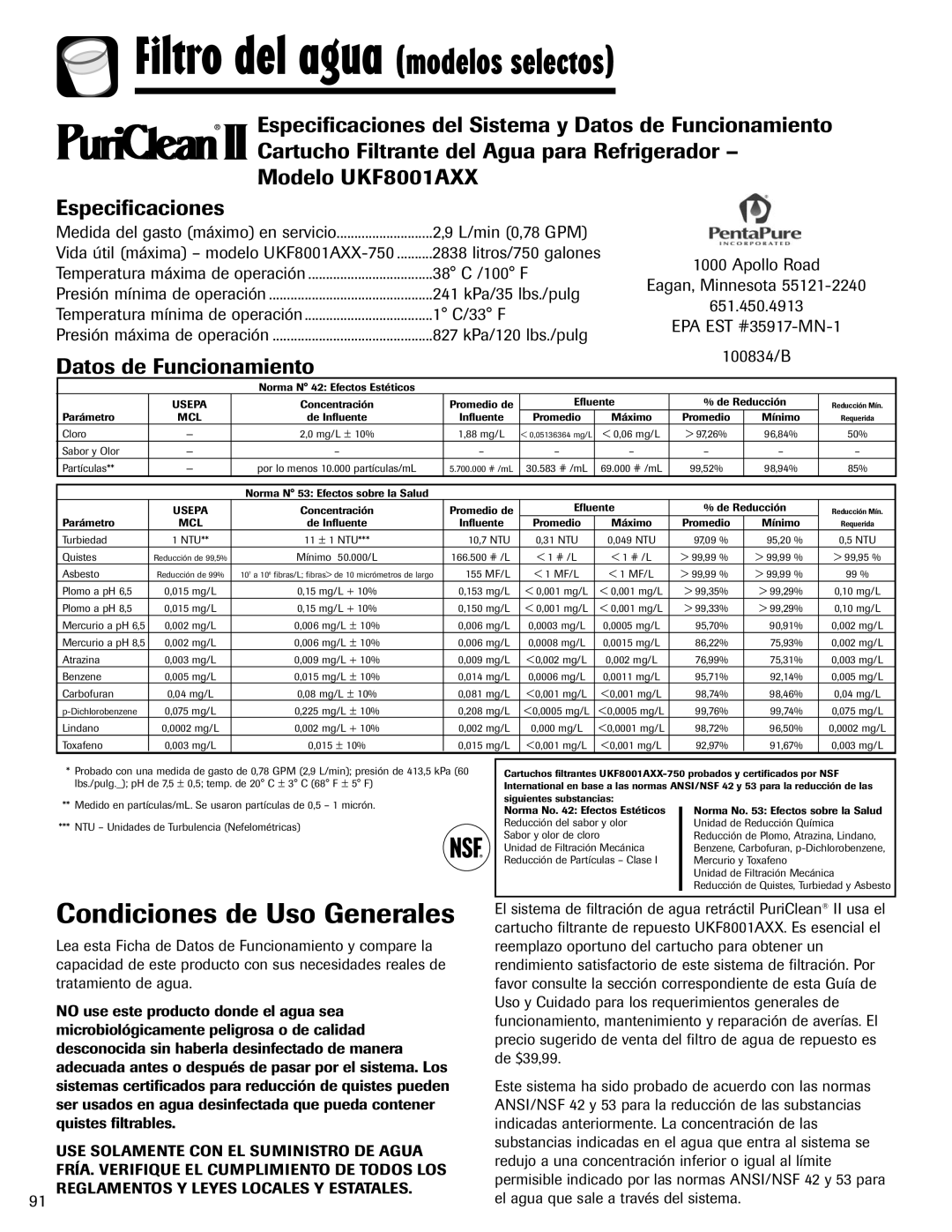 Amana ASD2624HEQ important safety instructions Condiciones de Uso Generales, Datos de Funcionamiento 