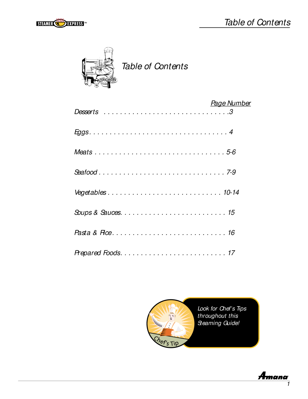 Amana ASE9000, ASE7000 manual Table of Contents 