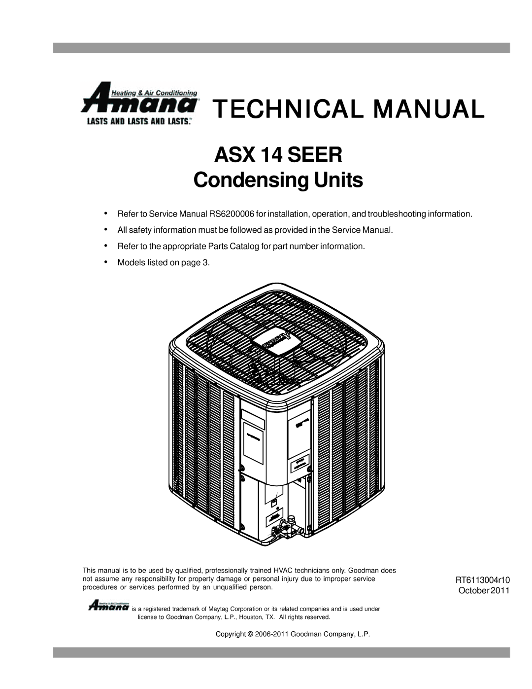 Amana ASX 14 SEER service manual Technical Manual 