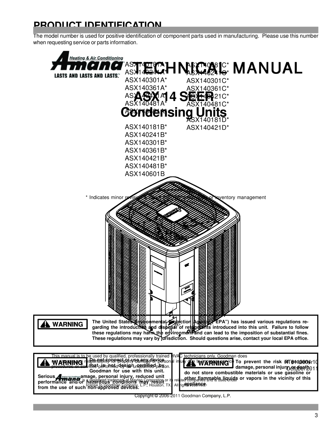 Amana ASX 14 SEER service manual Do not connect or use any device 