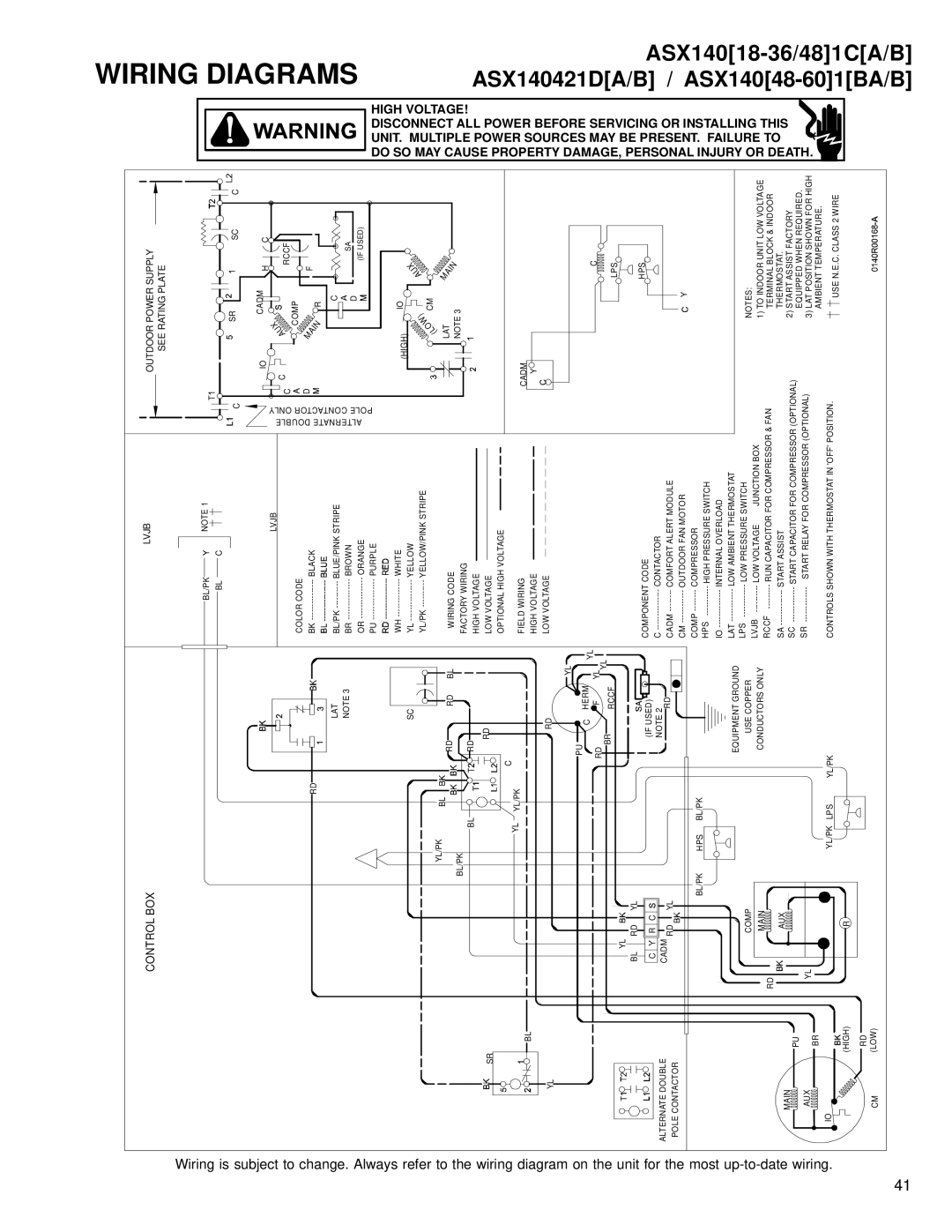 Amana ASX 14 SEER service manual Wiring, Is subject to change. Always 