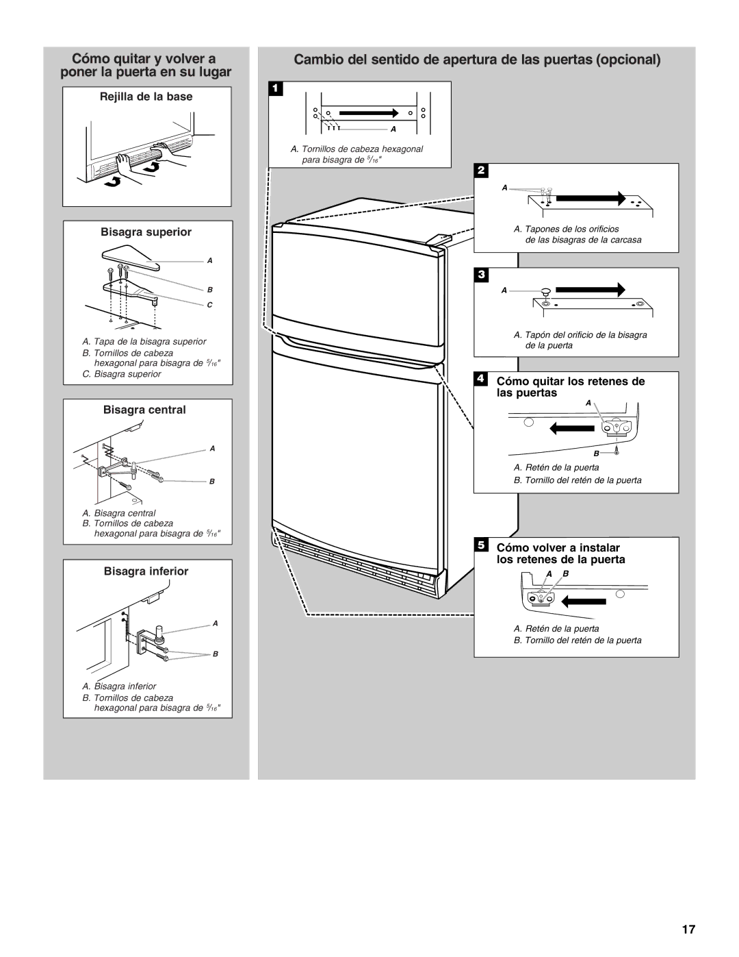 Amana ATB1932MRW installation instructions Cómo quitar y volver a poner la puerta en su lugar 