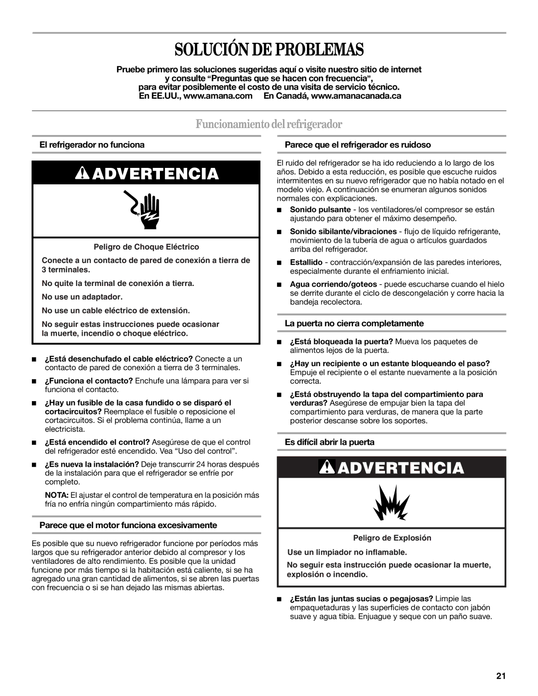 Amana ATB1932MRW installation instructions Solución DE Problemas, Funcionamiento delrefrigerador 