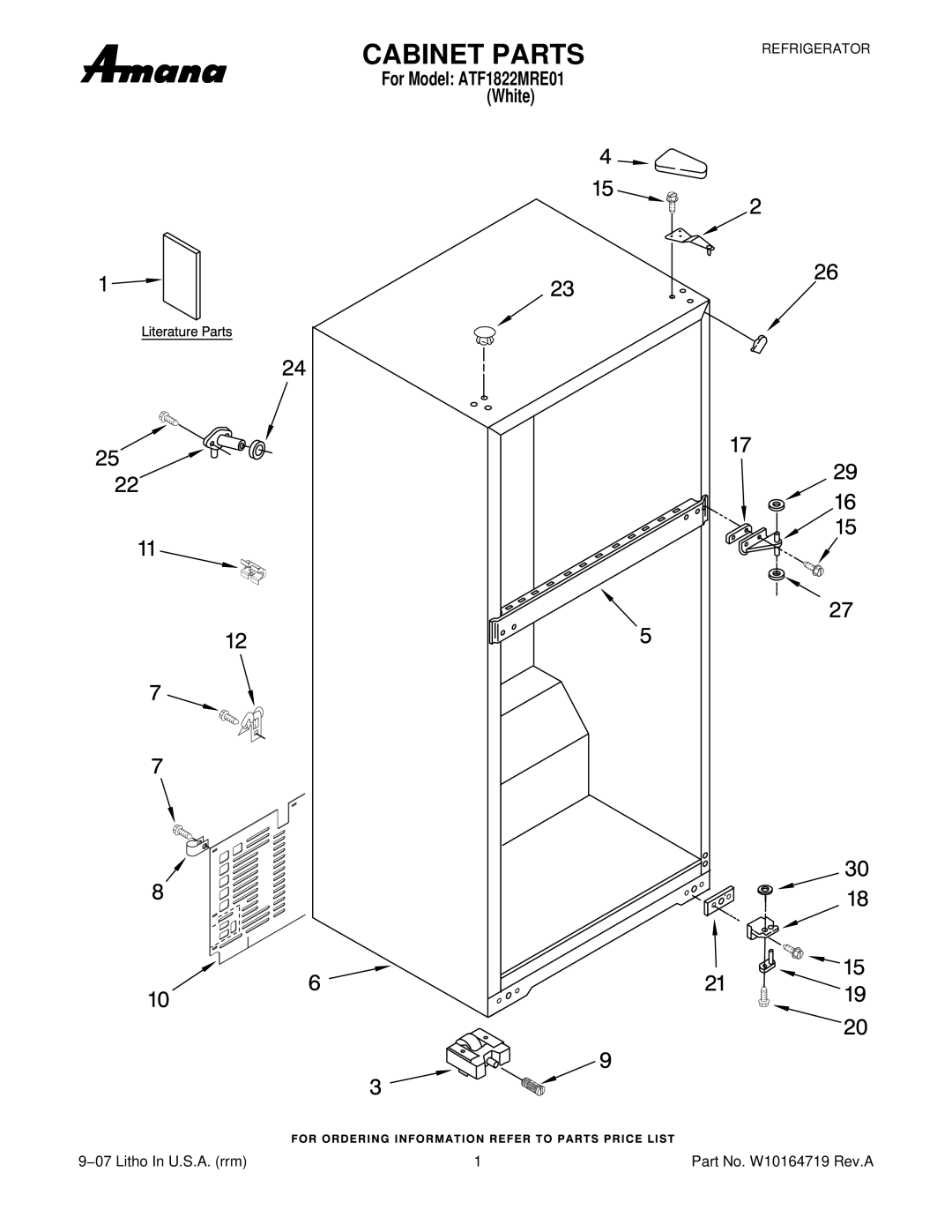 Amana ATF1822MRE01 manual Cabinet Parts 