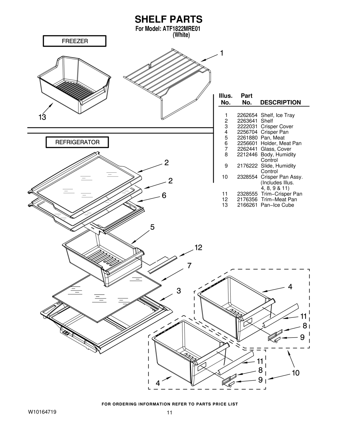 Amana ATF1822MRE01 manual Shelf Parts, Description 