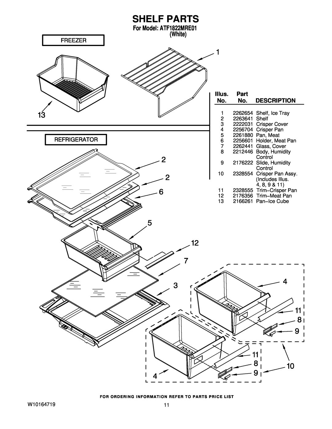 Amana ATF1822MRE01 manual Shelf Parts, Description, Illus 