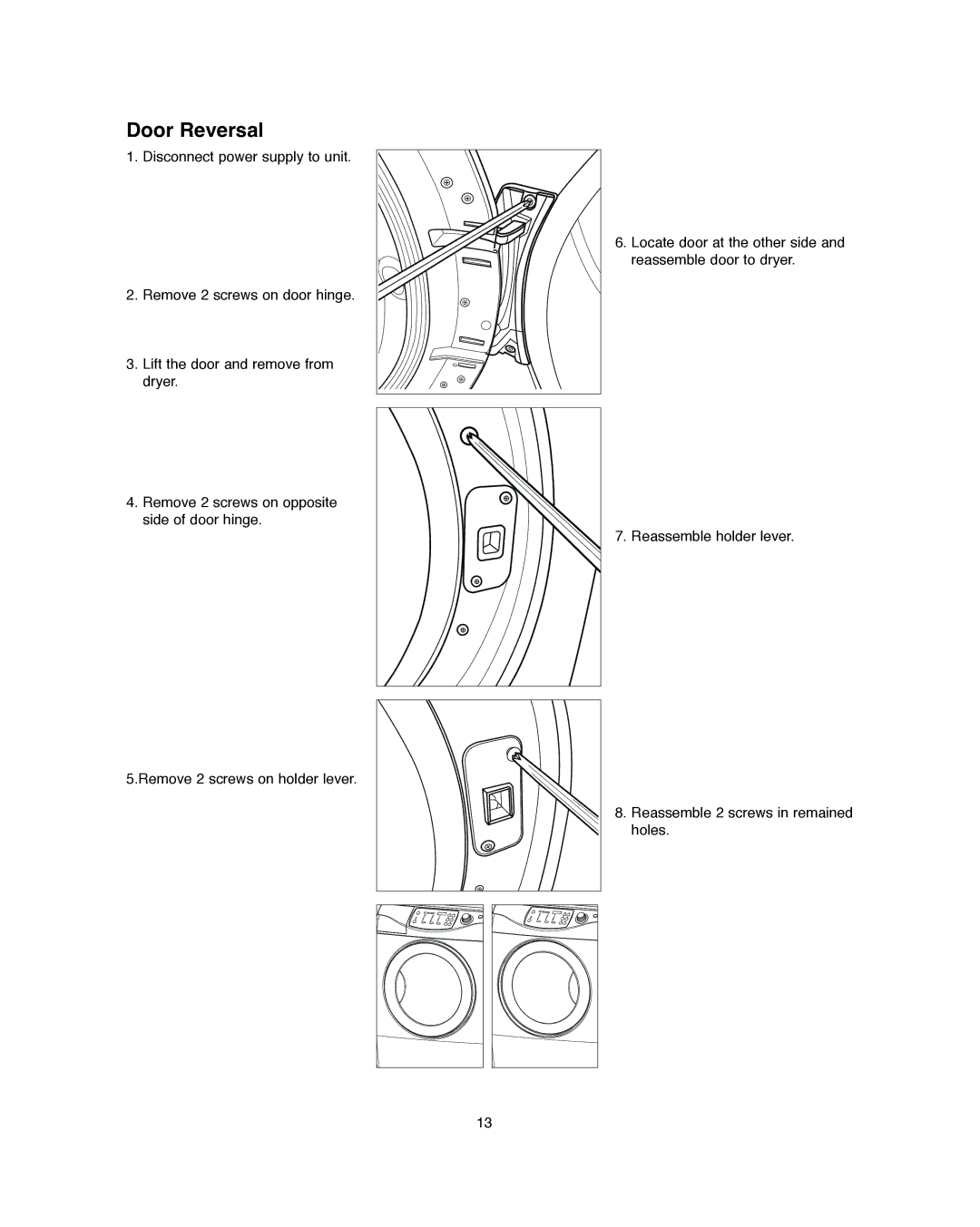 Amana Automatic Dryer installation instructions Door Reversal 