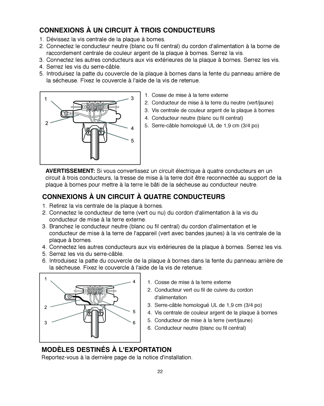 Amana Automatic Dryer Connexions À UN Circuit À Trois Conducteurs, Connexions À UN Circuit À Quatre Conducteurs 