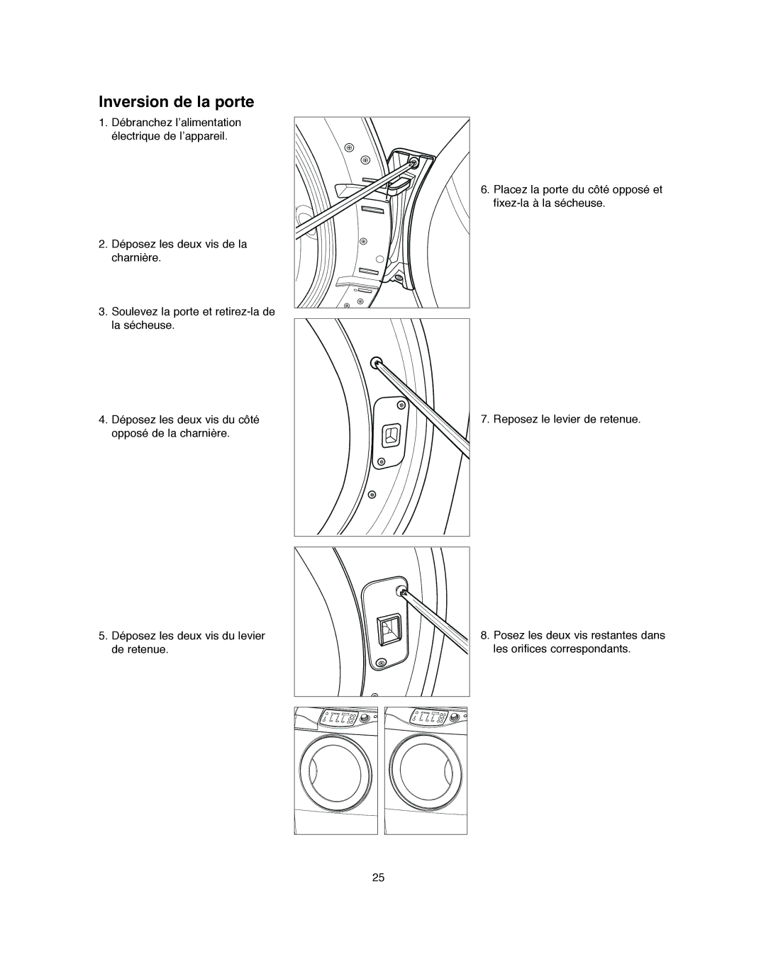 Amana Automatic Dryer installation instructions Inversion de la porte 