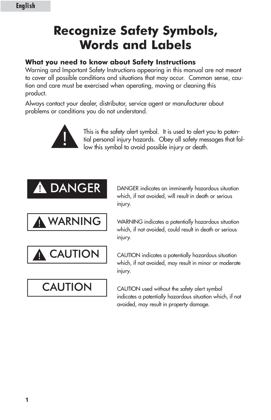 Amana AWCE50ARS warranty Recognize Safety Symbols Words and Labels 