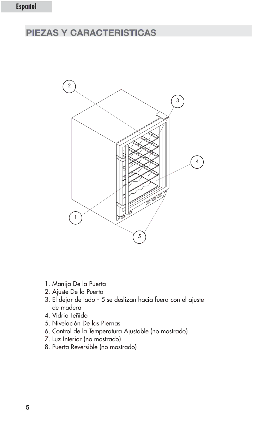 Amana AWCE50ARS warranty Piezas Y Caracteristicas 