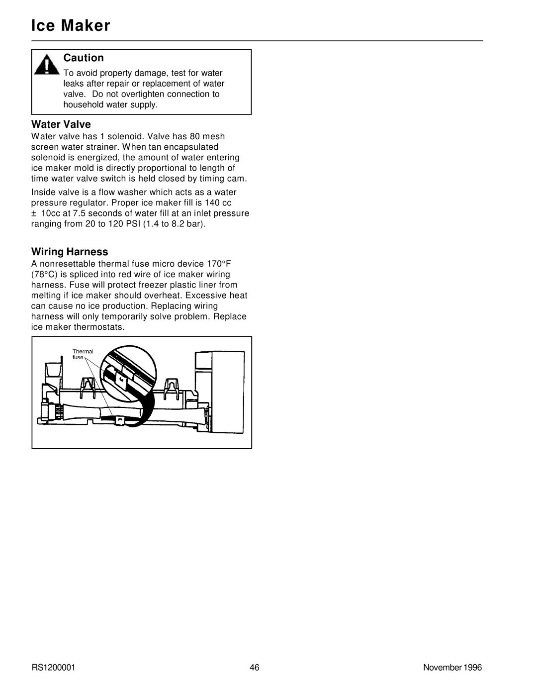 Amana Bottom Mount Refrigerator service manual Water Valve 