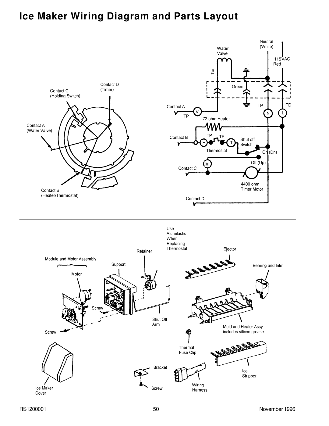 Amana Bottom Mount Refrigerator service manual Ice Maker Wiring Diagram and Parts Layout 