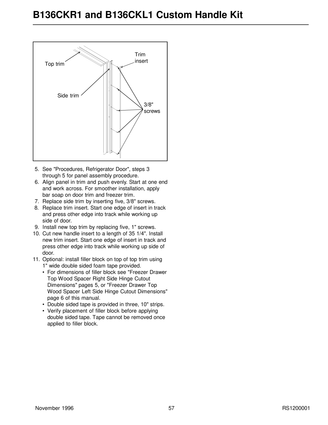 Amana Bottom Mount Refrigerator service manual B136CKR1 and B136CKL1 Custom Handle Kit 