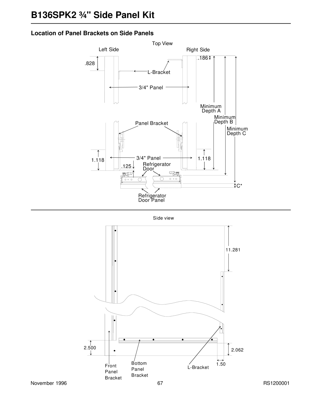 Amana Bottom Mount Refrigerator service manual Side view 11.281 500 062 Front Bottom Panel Bracket 