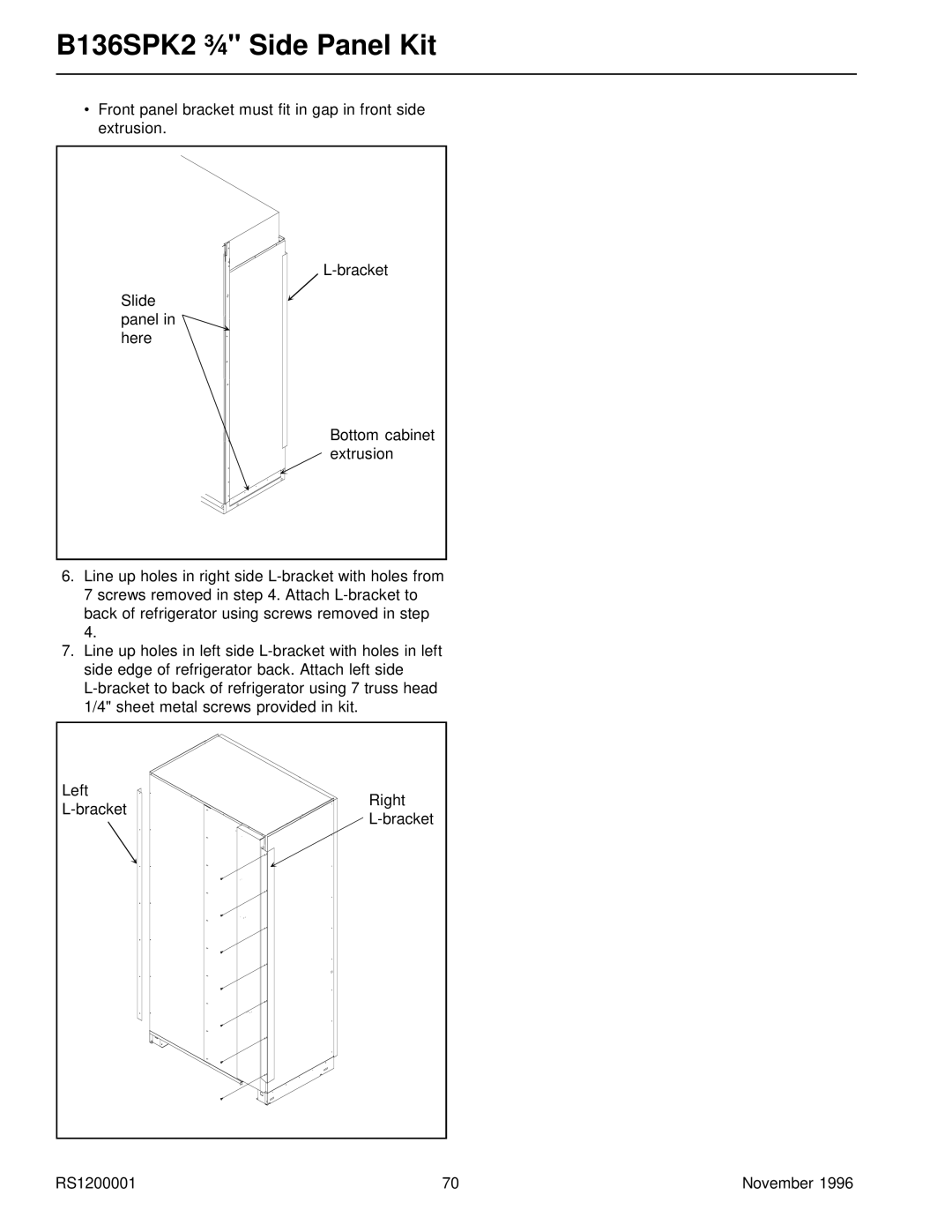 Amana Bottom Mount Refrigerator service manual B136SPK2 ¾ Side Panel Kit 