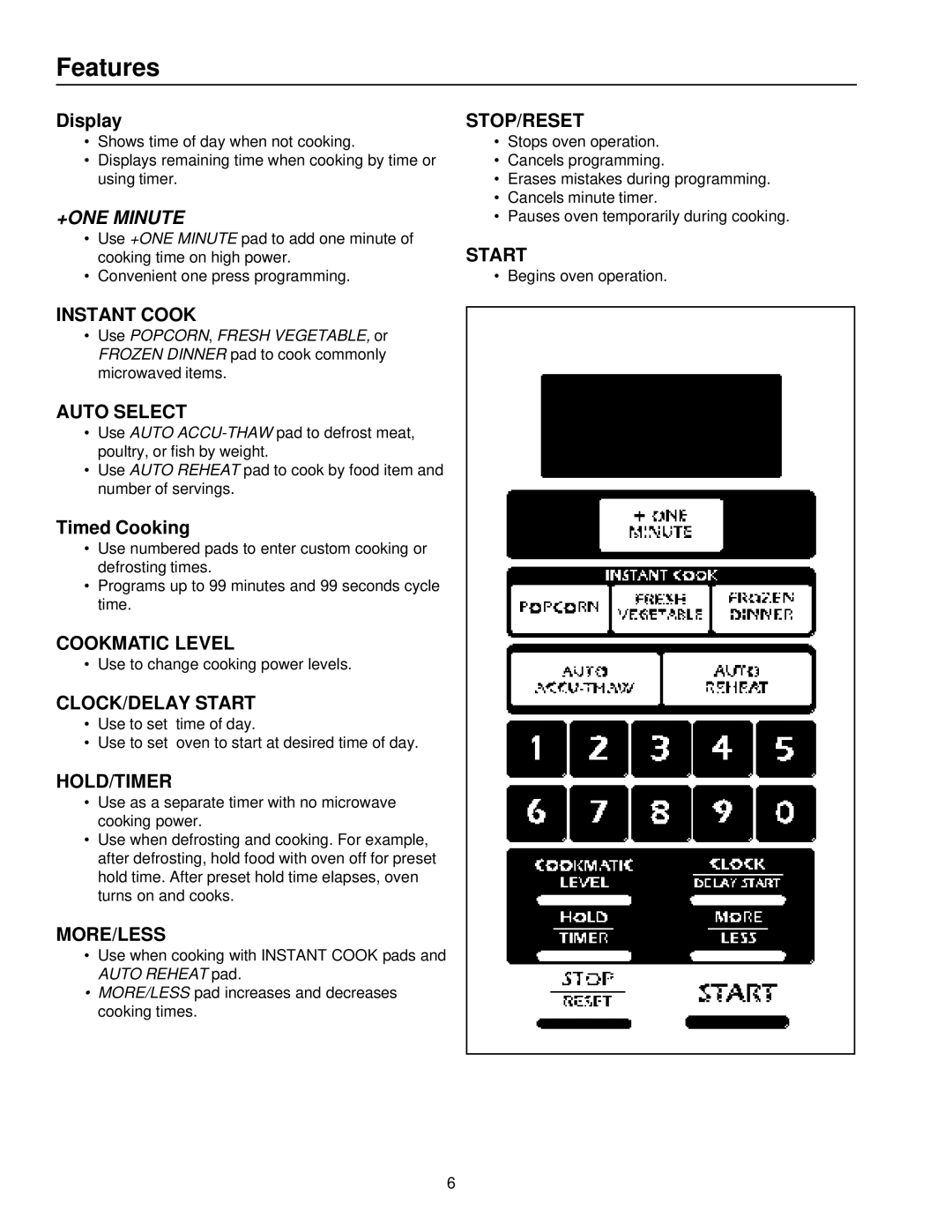 Amana CE76T, CW76T owner manual Features, Display, Timed Cooking 