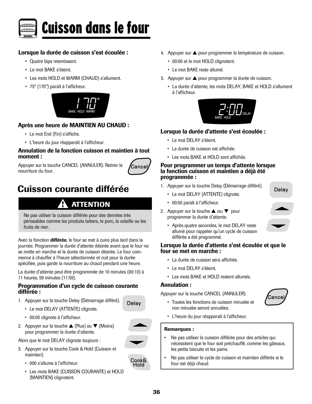 Amana Coil important safety instructions Cuisson courante différée 