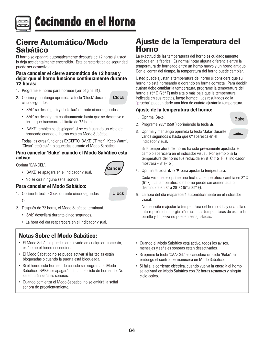 Amana Coil Cierre Automático/Modo Sabático, Ajuste de la Temperatura del Horno, Notas Sobre el Modo Sabático 