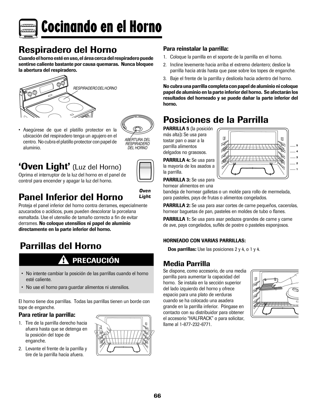 Amana Coil Respiradero del Horno, Panel Inferior del Horno, Parrillas del Horno, Posiciones de la Parrilla 