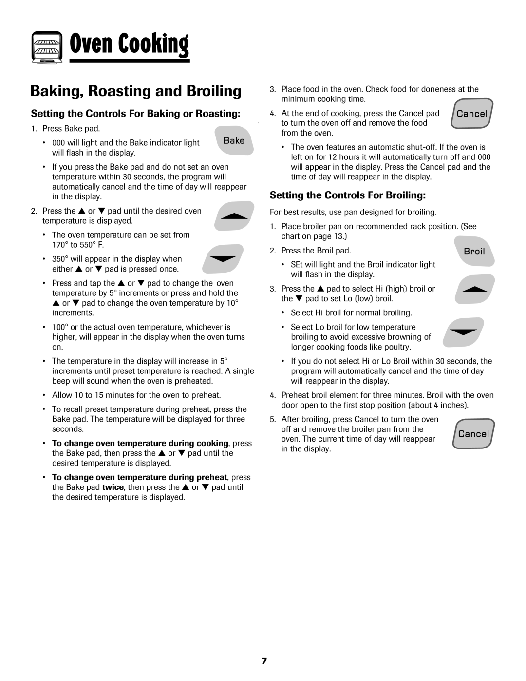 Amana Coil Baking, Roasting and Broiling, Setting the Controls For Baking or Roasting, Setting the Controls For Broiling 