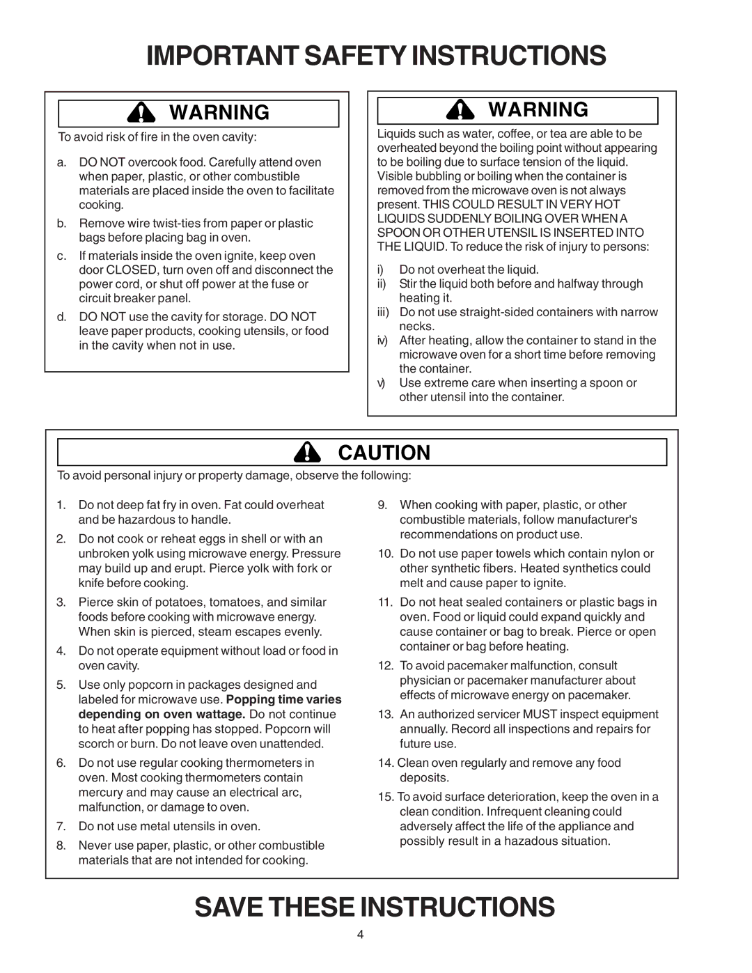 Amana Commercial Microwave Oven owner manual Important Safety Instructions 