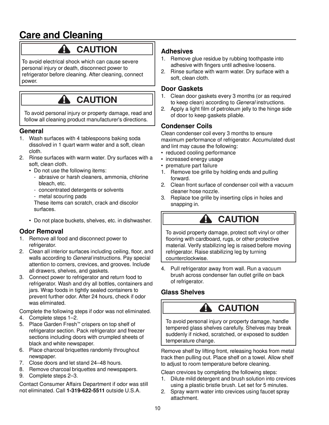 Amana Compact Refrigerator Freezer owner manual Care and Cleaning 