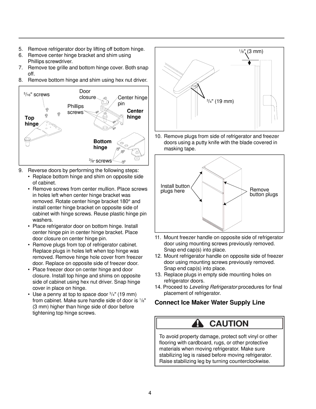 Amana Compact Refrigerator Freezer owner manual Connect Ice Maker Water Supply Line, Top Hinge Bottom 